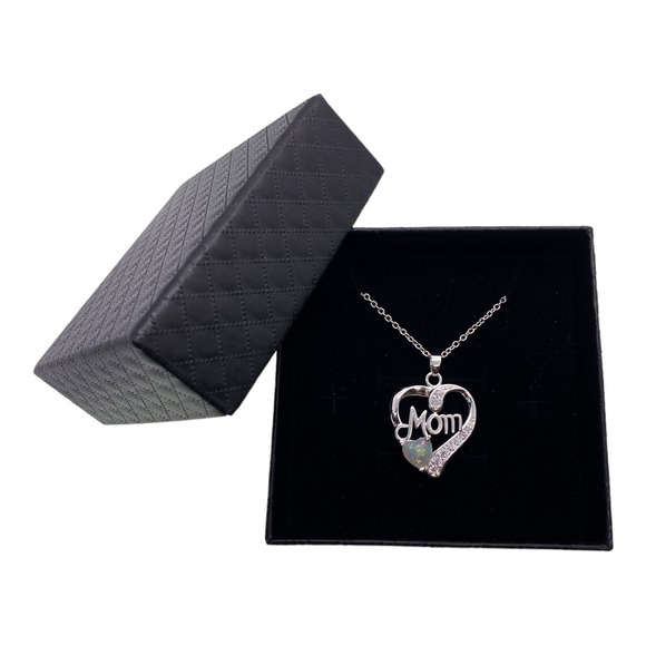 18" Silver Imitation Diamond Opal Mom Heart Necklace in Gift Box - Picture 5 of 5